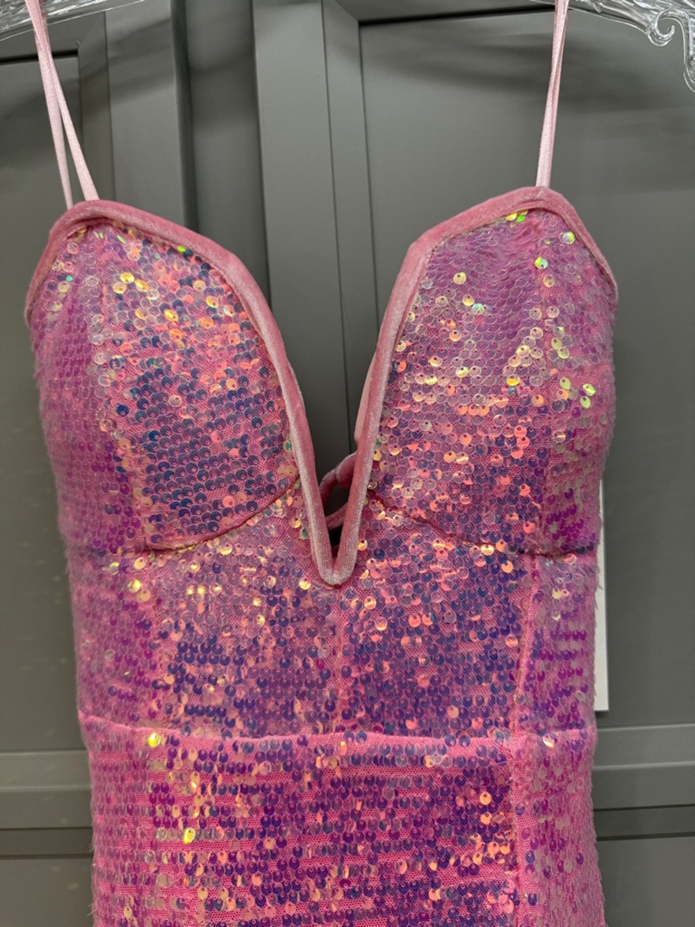 Sparkling Pink Sequin Strapless Gown - Picture 2 of 5
